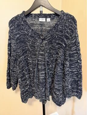 Cato Marled Cable Knit Cardigan Plus Size 18/20 Black White Chunky Sweater